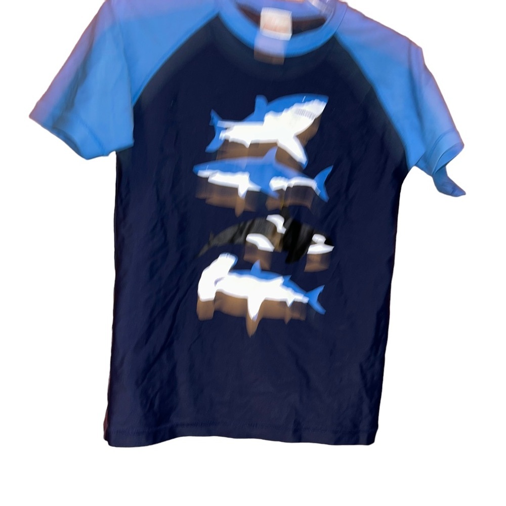 Hanna Andersson blue sharks Rash Guard swim set trunks size 12 - Picture 3 of 5